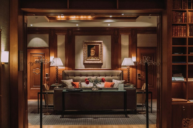 Illustrative boutique hotel lobby with timber architectural woodwork